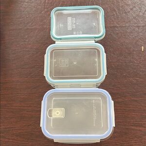 3 Clear Glass Food Storage Containers Plastic Tops; Microwave & Dishwasher Safe